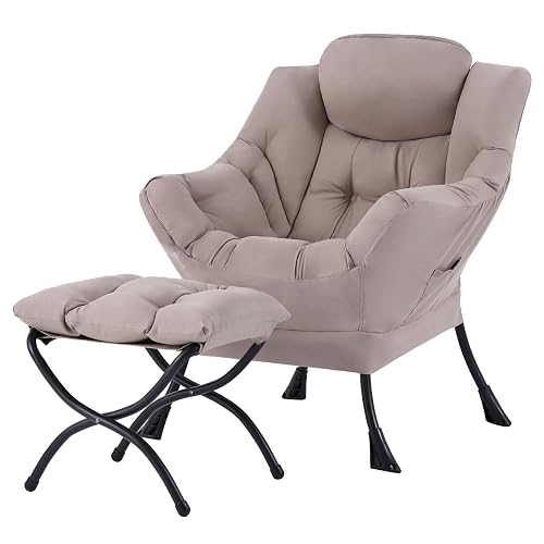 Tiita Lazy Chair with Ottoman, Comfy Reading Accent Chair, Khaki