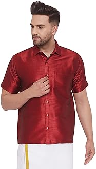 Men's Silk Blend Ethnic Shirt - Half Sleeves, South Indian Traditional Shirt for Weddings, Festivals, & Casual Wear