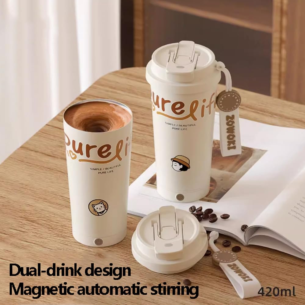 Kubki elektryczne kubki do mieszania dla dziewcząt najnowszy model w pełni automatyczny termos do kawy 400 ml podwójny napój design kubek ze stali nierdzewnej One Touch mieszanie designerski