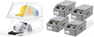 2 Pack Clear Hat Storage Box, 4 Pack Linen Hat Organizer, 2 Item Bundles