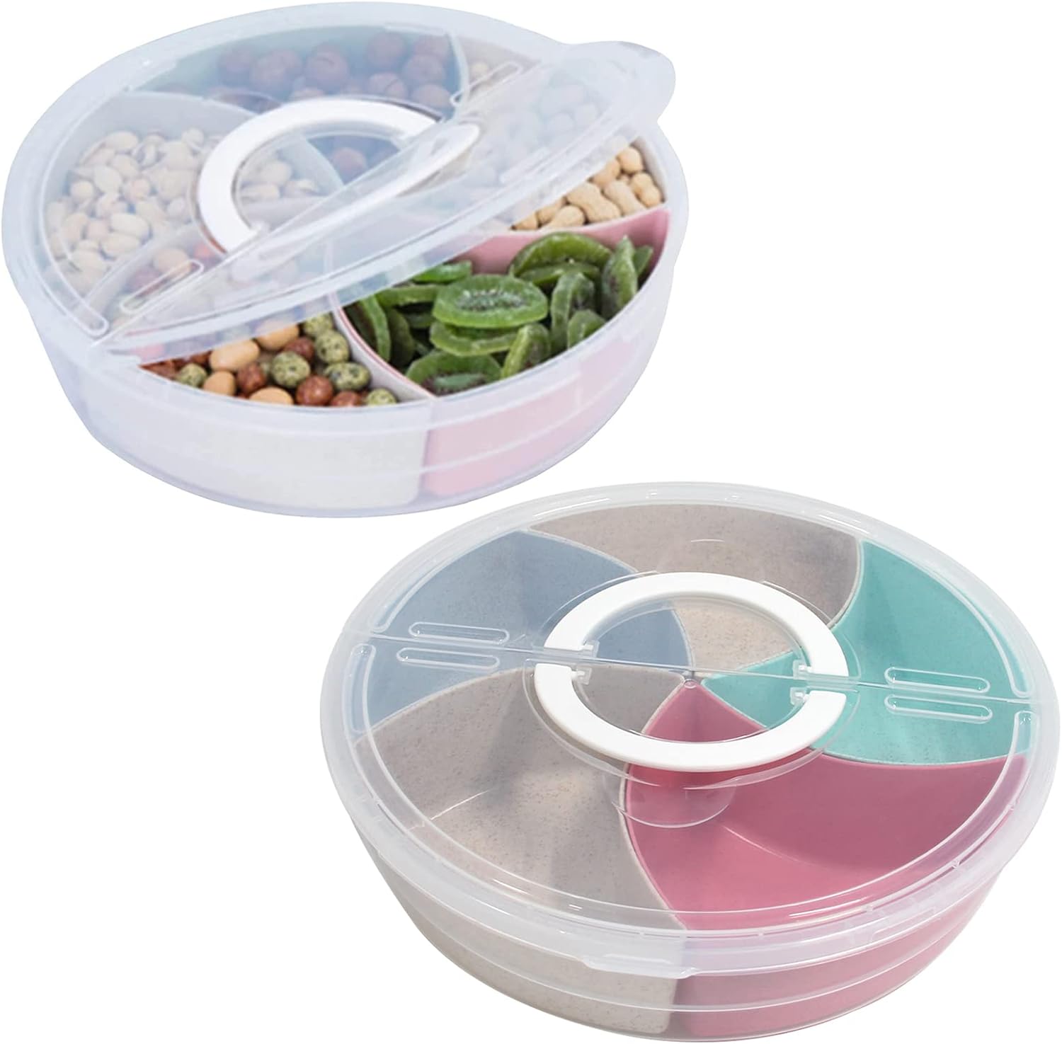 Yuroochii 2 Pack Round Divided Serving Tray Platter with