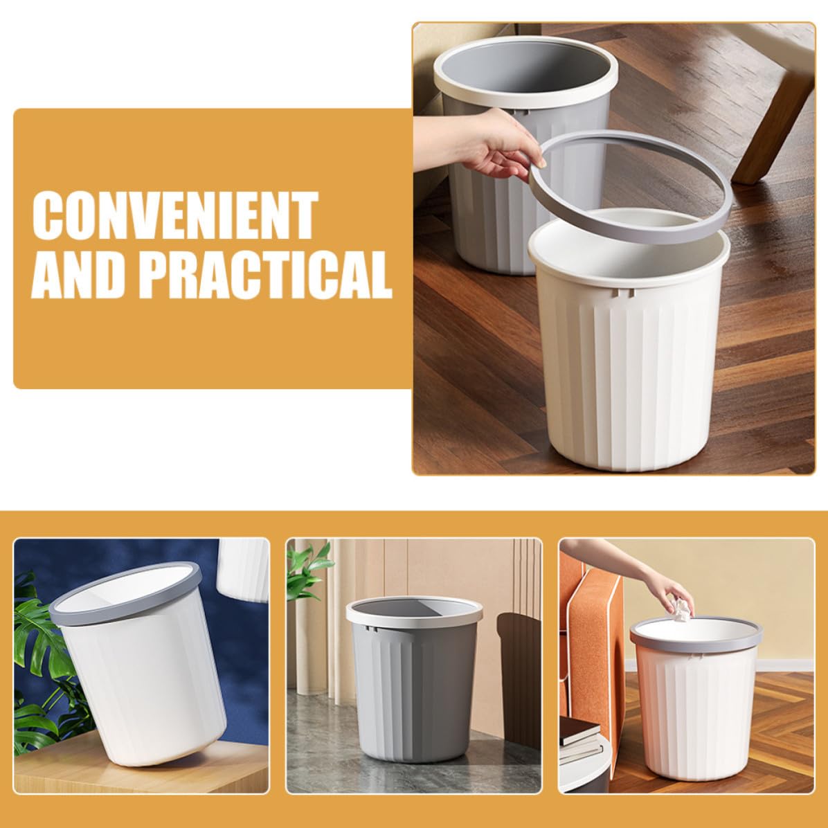 Abaodam 2pcs Plastic Garbage Container Trash Bins for Bedroom and Kitchen, 8l Capacity Rubbish Storage Can with Simple Look Design for Daily Waste Disposal