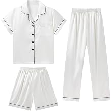 DIPUG Girls Pajamas 3 Pcs Satin PJs Set Silky Soft Sleepwear for Ages 4-13 | Gift for Sleepover Parties Kids