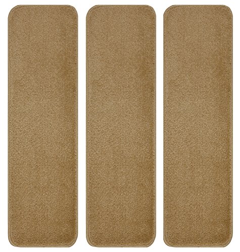 Trendy Stair Tread Treads Indoor Skid Slip Resistant Carpet Stair Tread Treads Machine Washable 8 ½ inch x 30 inch (Set of 3, Camel/Beige)