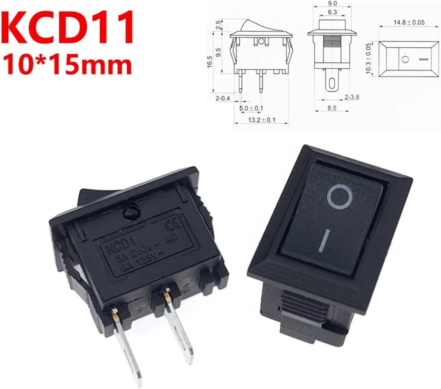 Power switch, Rocker Switch, KCD1 And KCD11 SPST ON OFF Switches Boat And Snap-In Multiple Sizes Pack Of 5 20 100 Pieces(Kcd11 10x15mm,100PCS)