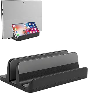 PHOCAR Vertical Laptop Stand, Laptop Base for Desk, Tablet Cell Phone Holder Compatible with MacBook Air Pro, iPad Mini Pro Air, iPhone, HP, Dell-Black