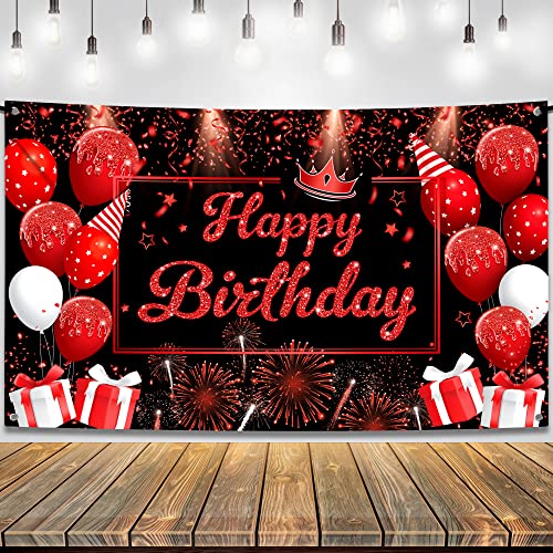 KatchOn Black and Red Happy Birthday Banner 72x44 Inch