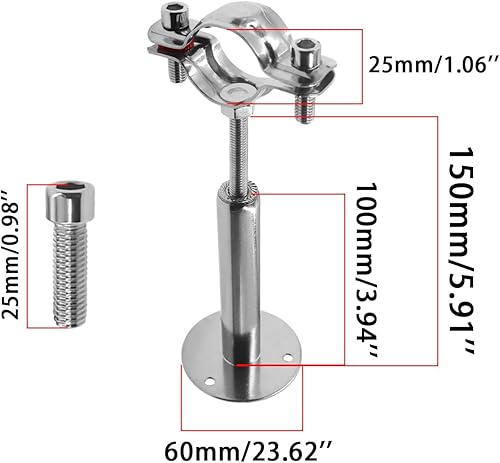 Miniatura 2 de Soportes de tubería, soporte de tubo ajustable de acero inoxidable, montaje en pared y techo, plateado, paquete de 2