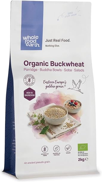 Wholefood Earth Organic Buckwheat   2 kg | GMO Free | Vegan | Source of Fibre | Certified Organic
