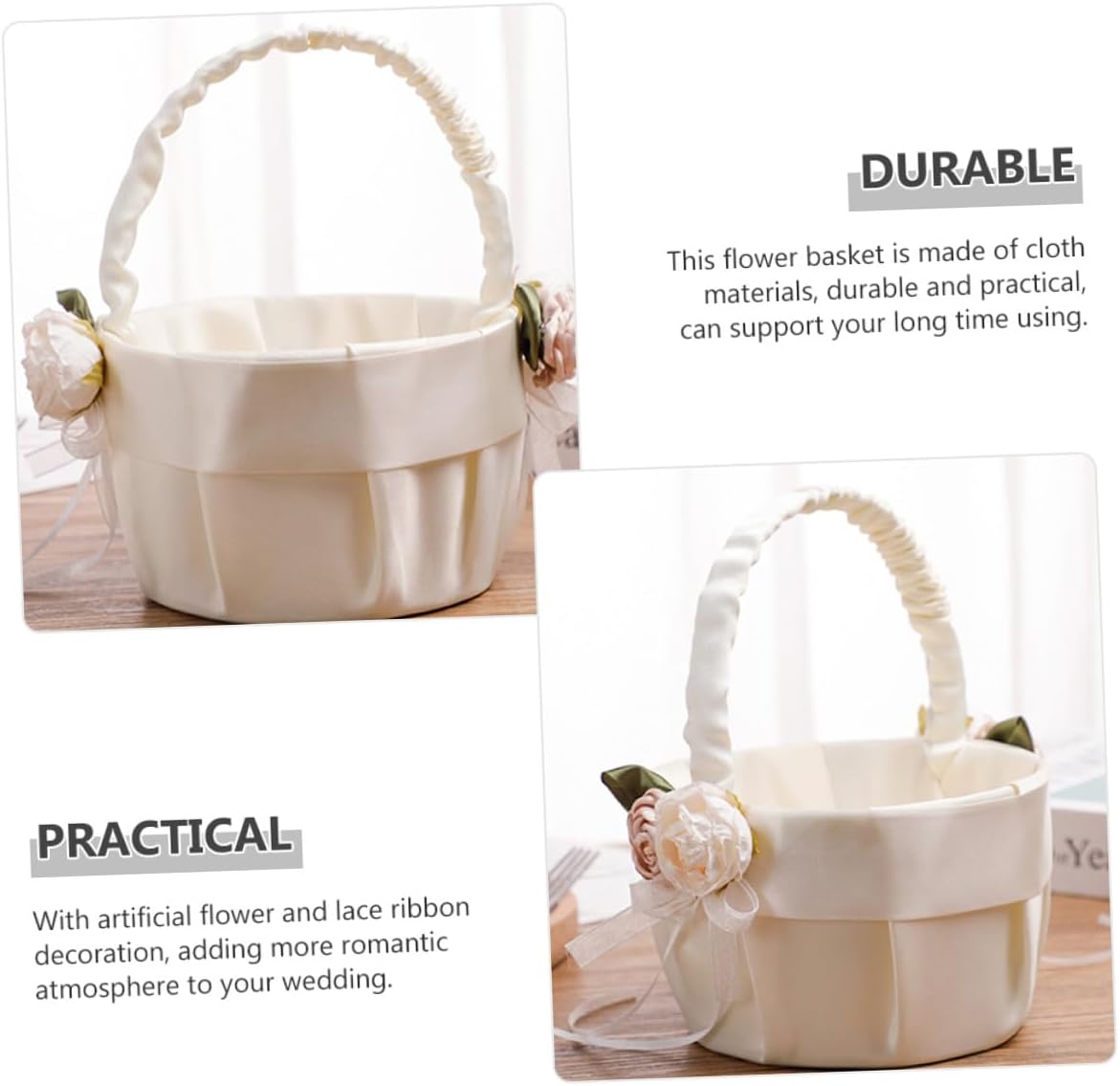 Handheld Floral Flower Girl Basket for Weddings Rustic Wedding Flower Basket with Decorative Flowers 1pcs