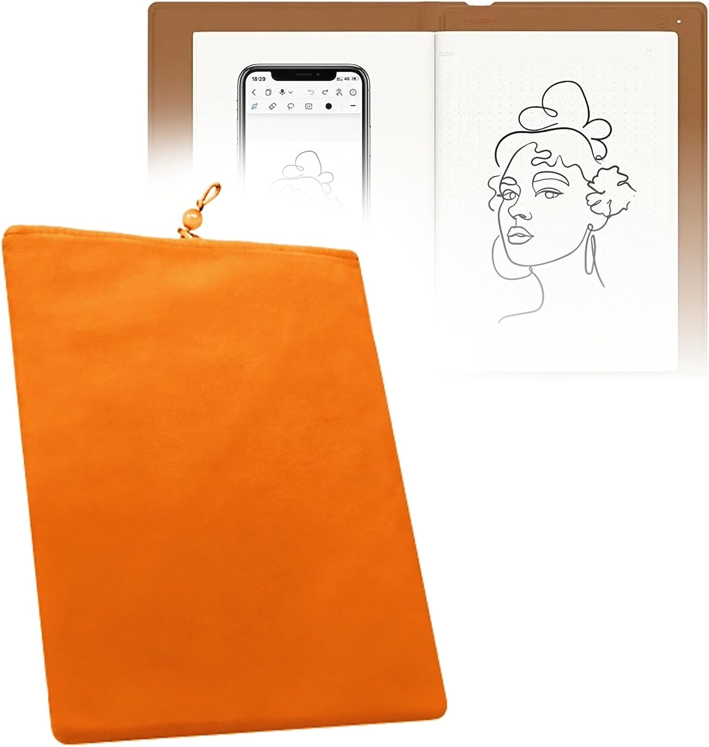 BoxWave Case Compatible with Huion Note - Velvet Pouch, Soft Velour Fabric Bag Sleeve with Drawstring - Bold Orange