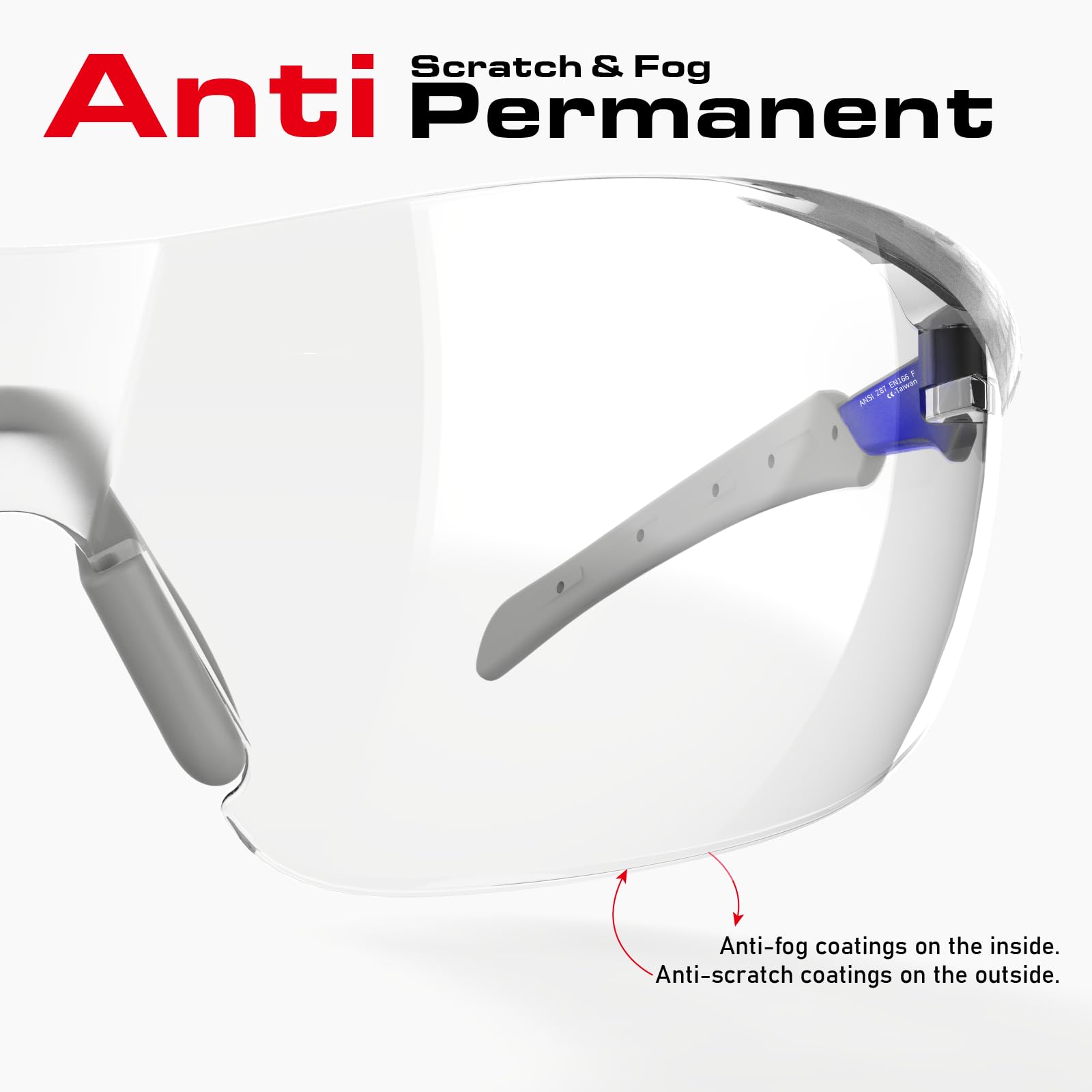 ANSI Z87.1 Sicherheitsbrille, beschlagfrei, UV-beständig, kratzfest, für Augenschutz bei der Arbeit, Sport, Schießen, Pickleball, Surround-Gläser