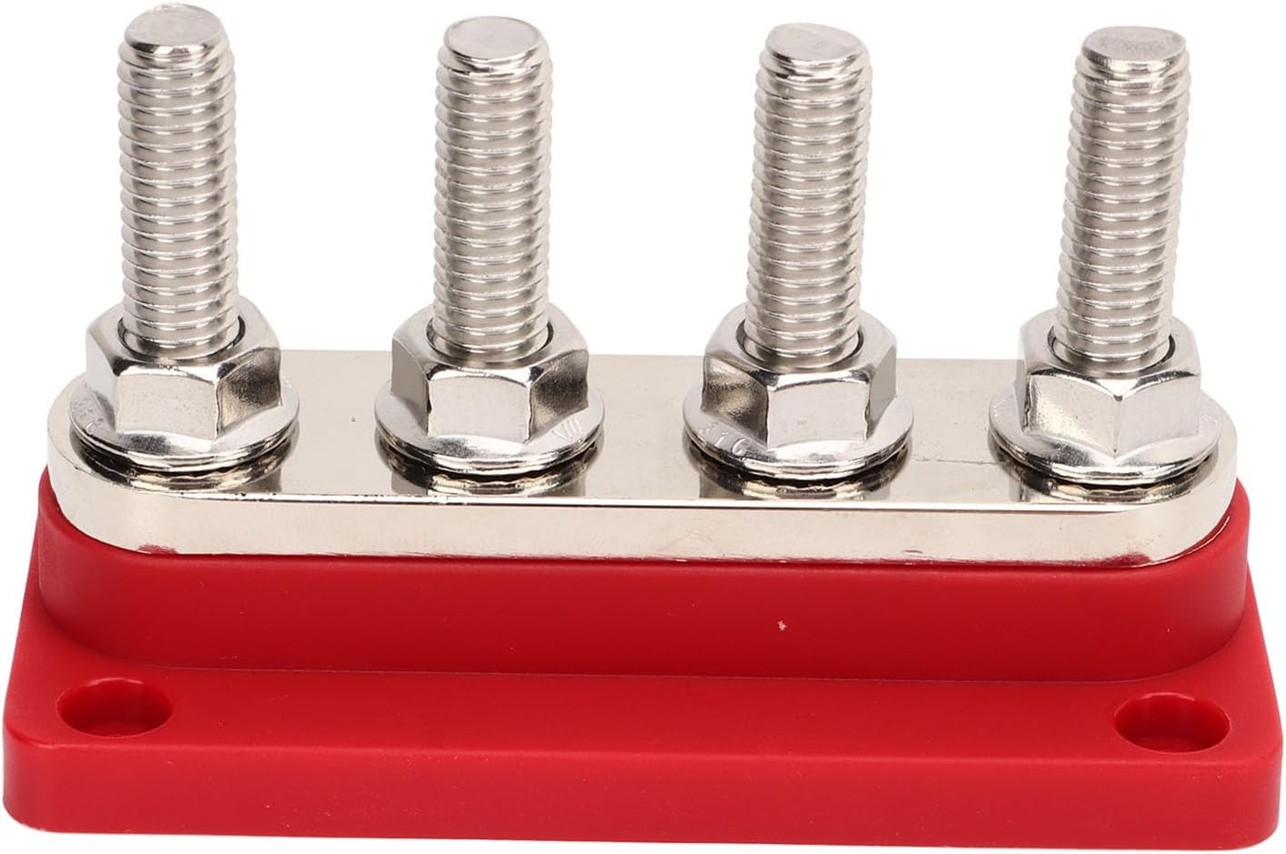 4 Post Power Distribution Block 3/8 Inch M10 Studs Battery Bus Bar with Cover DC12V to 48V 300A - Organized Wiring, Multiple Connection Points, Easy Installation for Cars and B (Red)
