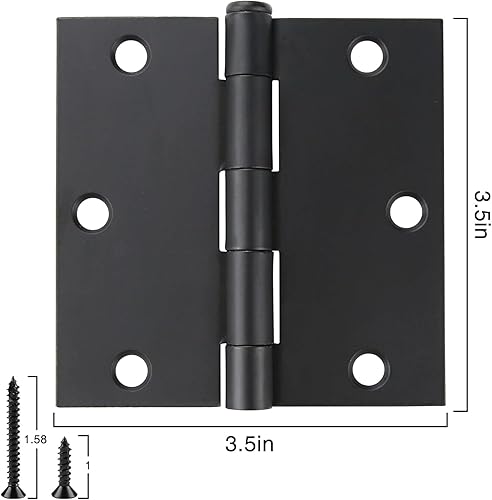 Miniatura 2 de Paquete de 30 bisagras de puerta negro mate de 3.5 x 3.5 pulgadas, bisagras de puerta interiores de 3 12 pulgadas para puertas, esquinas cuadradas