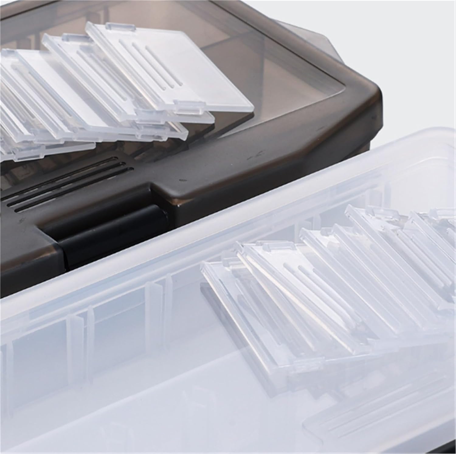 QUQUQ Fishing Storage Box Tackle Box Fishing Box Organizer Tackle Tray Clear Plastic Storage Box with Dividers Fishing Gear Organizer(Black)