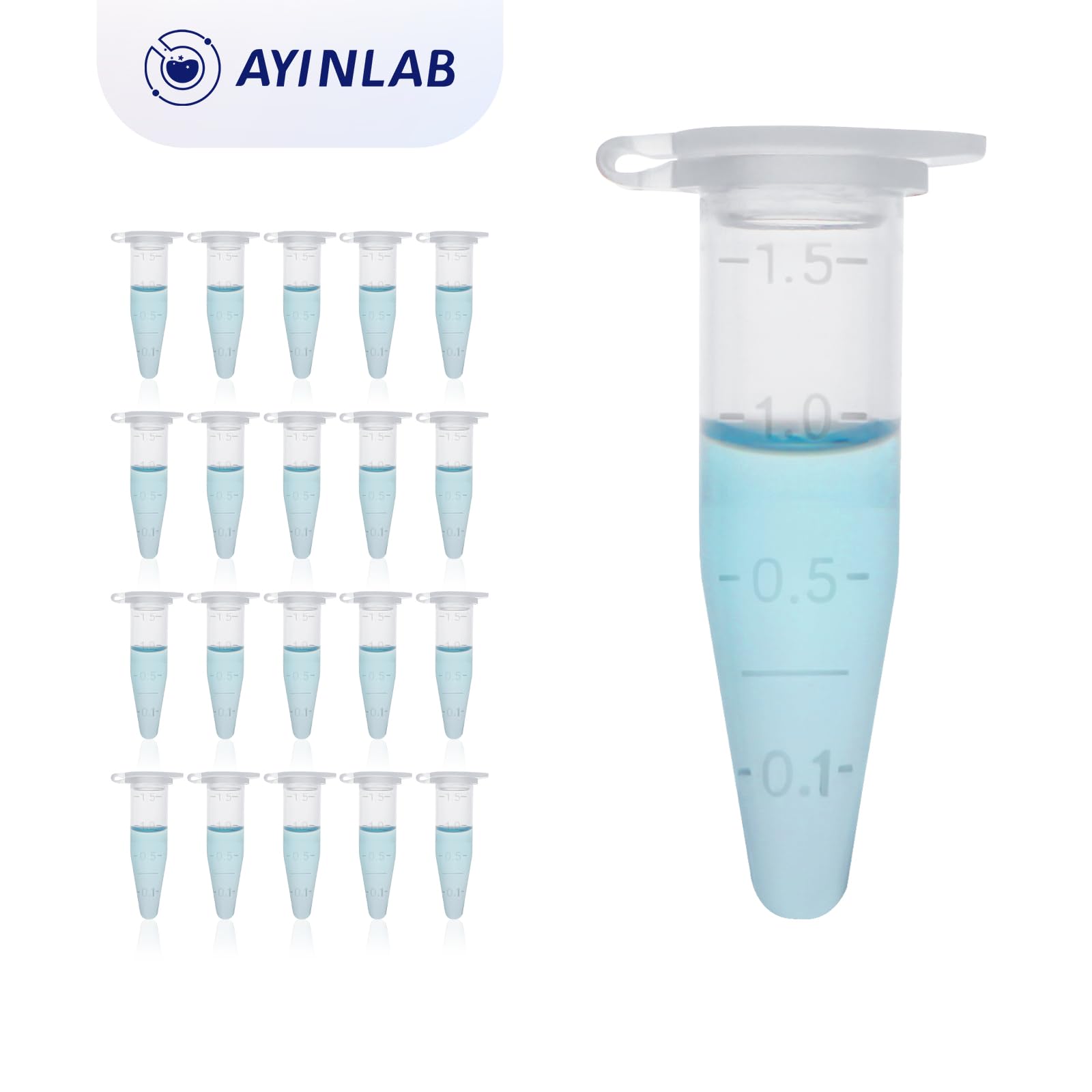 1,5 ml Mikrozentrifugenröhrchen von AyinLab - 500 Stück​​ Hochreine Polypropylen-Röhrchen mit auslaufsicheren Verschlusskappen und klarer Messskala