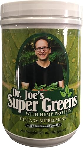 Dr. Joe's Super Greens - Vegano, Verde, Superalimento en polvo con proteína de cáñamo