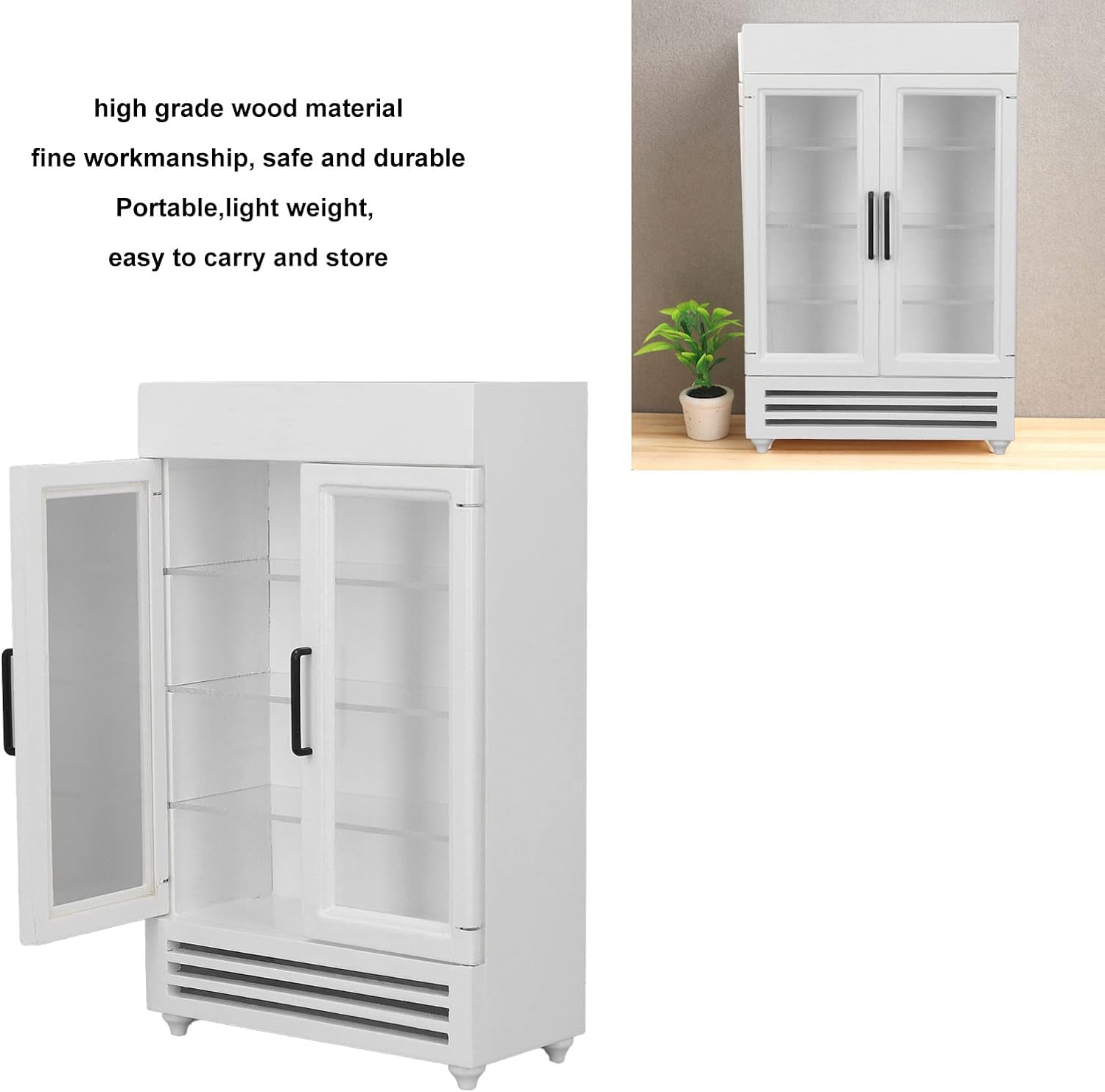 Wood Miniature Refrigerator, Dollhouse Refrigerator Simulation Exquisite Portable Miniature Wood Fridge for 1:12 Dollhouse (White)