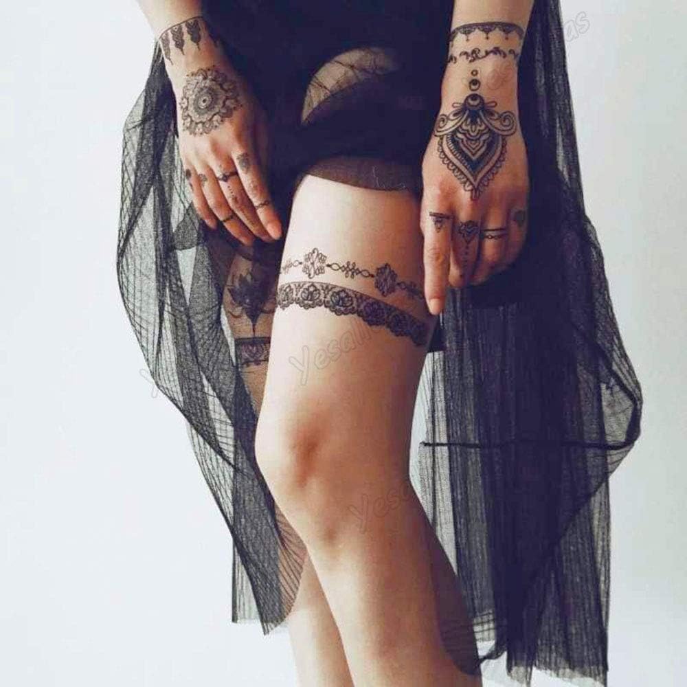 Yesallwas Black Lace Temporary Tattoos Stickers 6 Sheets Fake Black Temporary Tattoo for Women Sexy Tatoo-5.9x8.26inches (LxW) - Image 3