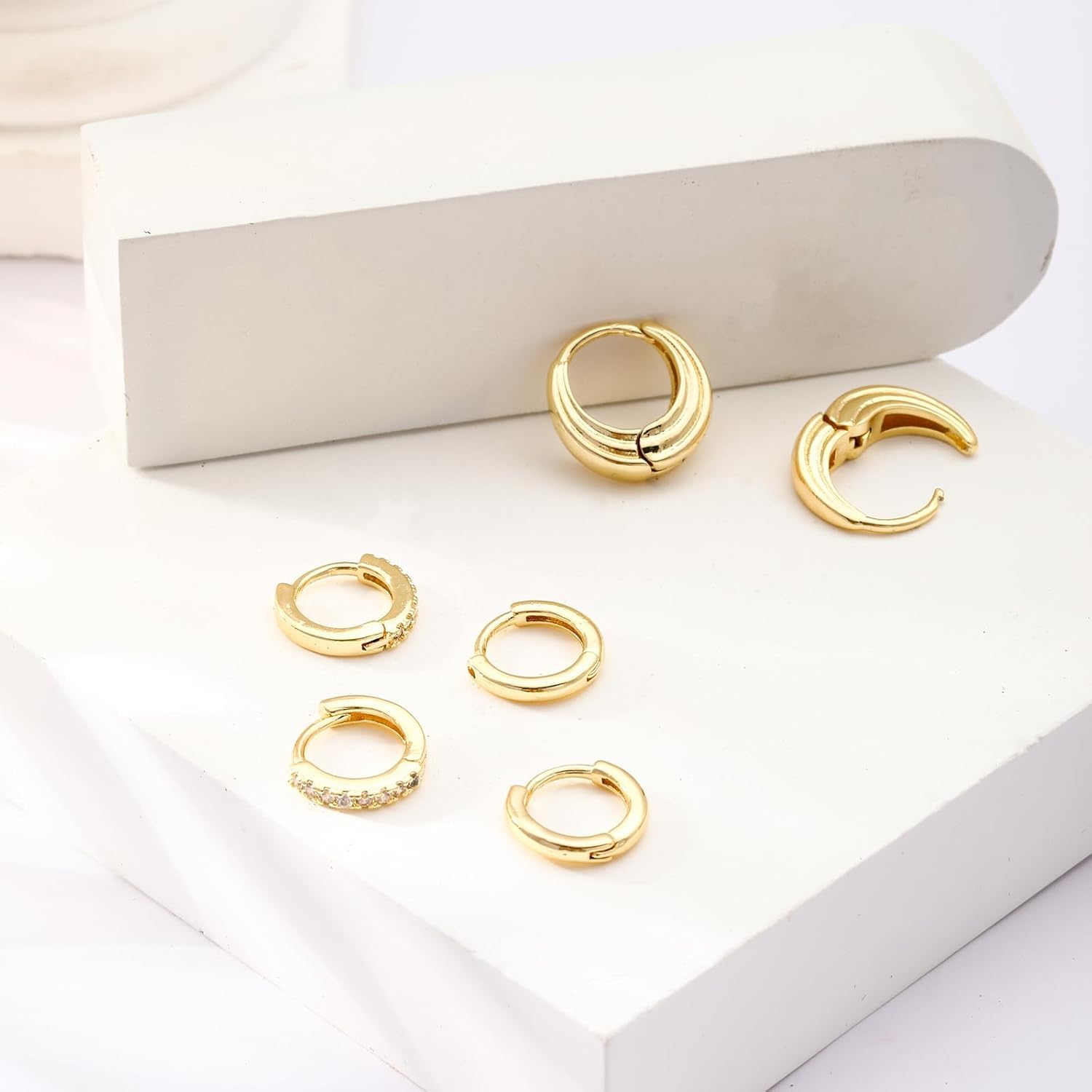 Tasiso Gold Hoop Earrings for Women, Dainty 14K Gold Plated Huggie Hoop Earrings Lightweight Hypoallergenic Earring Set Cubic Zircon Earrings Pack for Women Trendy Jewelry Gifts - Image 6