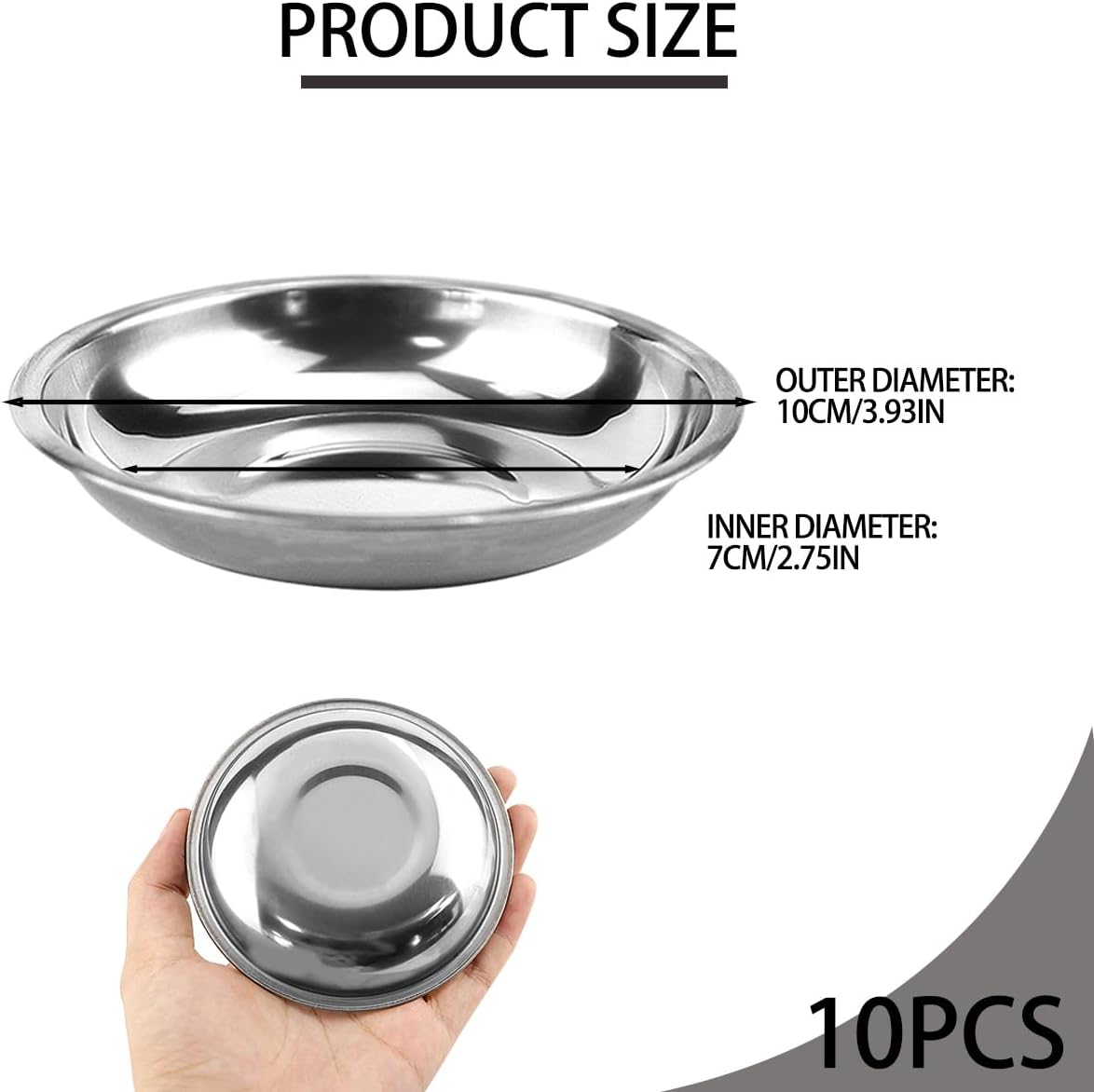 Stainless Steel Sauce Dishes Mini Snack Plates Appetizer Dishes Sushi Dipping Bowls Small Round Seasoning Plates Condiment Tray,Silver,10cm