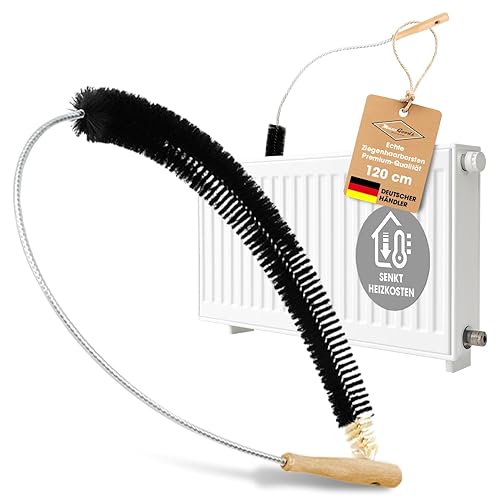 Heizkörperbürste 120cm mit Ziegenhaar Borsten für Heizkörperreinigung - Heizungsbürste, Flachheizkörper,