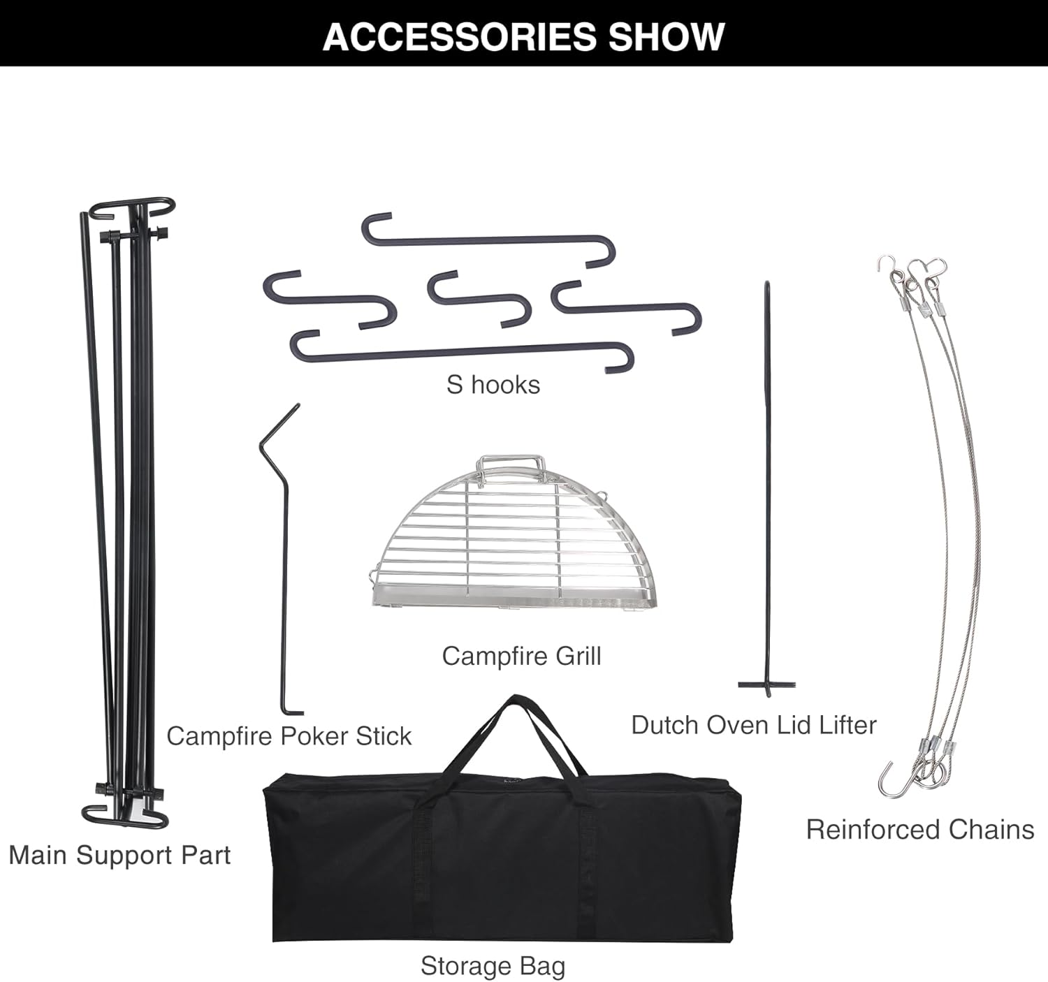 REDCAMP Swing Campfire Grill Stand - Collapsible Campfire Cooking Rack with 6 Hooks & Stainless Steel Grill Grate, Portable Dutch Oven Hanger for Outdoor Camping, Cookware, Bonfire, Round