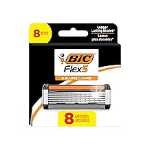 BIC Flex 5 Refillable Razors for Men, Long-Lasting 5 Blade Razors Refills for a Smooth and Comfortable Shave, 8 Razor Cartridges