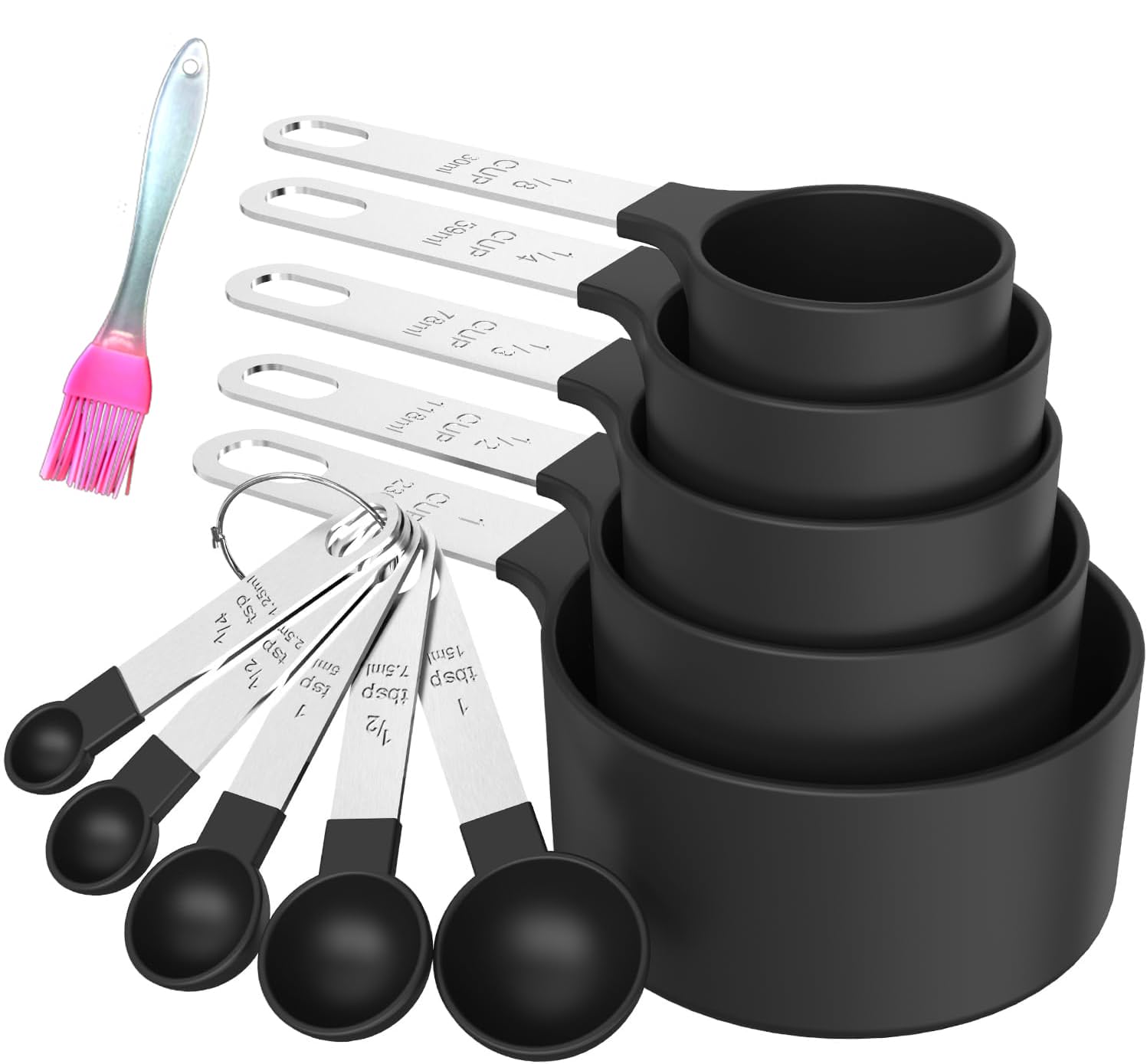 11PCS Measuring Cups and Spoons Set Durable Stackable Measuring Cup and Spoon Set Plastic Measuring Cup Black