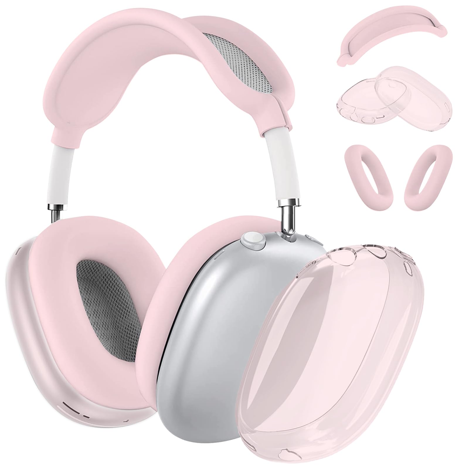 AIIEKZ Case for AirPods Max, Soft Silicone with Gold Heart Pattern Ear Cups Case/Headband Cover (Clear Pink)