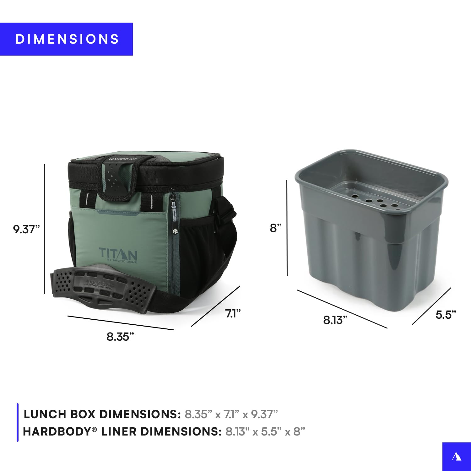 Titan - Caja de almuerzo isotérmica sin cremallera para refrigerador, con bloques refrigerantes reutilizables y juego de recipientes para alimentos, color verde salvia