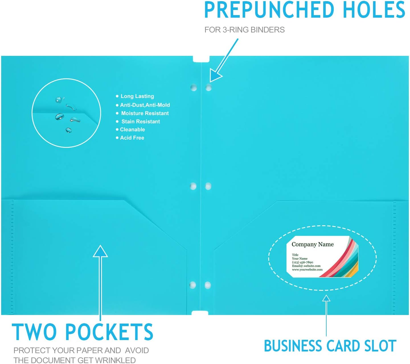 INFUN Plastic Pocket Folders - 12Pack，Assorted Colors Plastic Folders with 3 Holes Punched, 2 Pocket Plastic folders for School, Home, and Office : Office Products