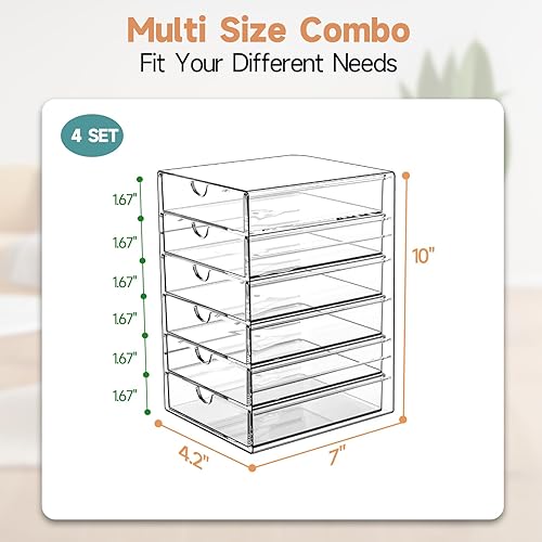 Miniatura 2 de Organizador de almacenamiento de cajones de maquillaje con 24 cajones, 4 juegos de organización y almacenamiento de escritorio de oficina acrílico,