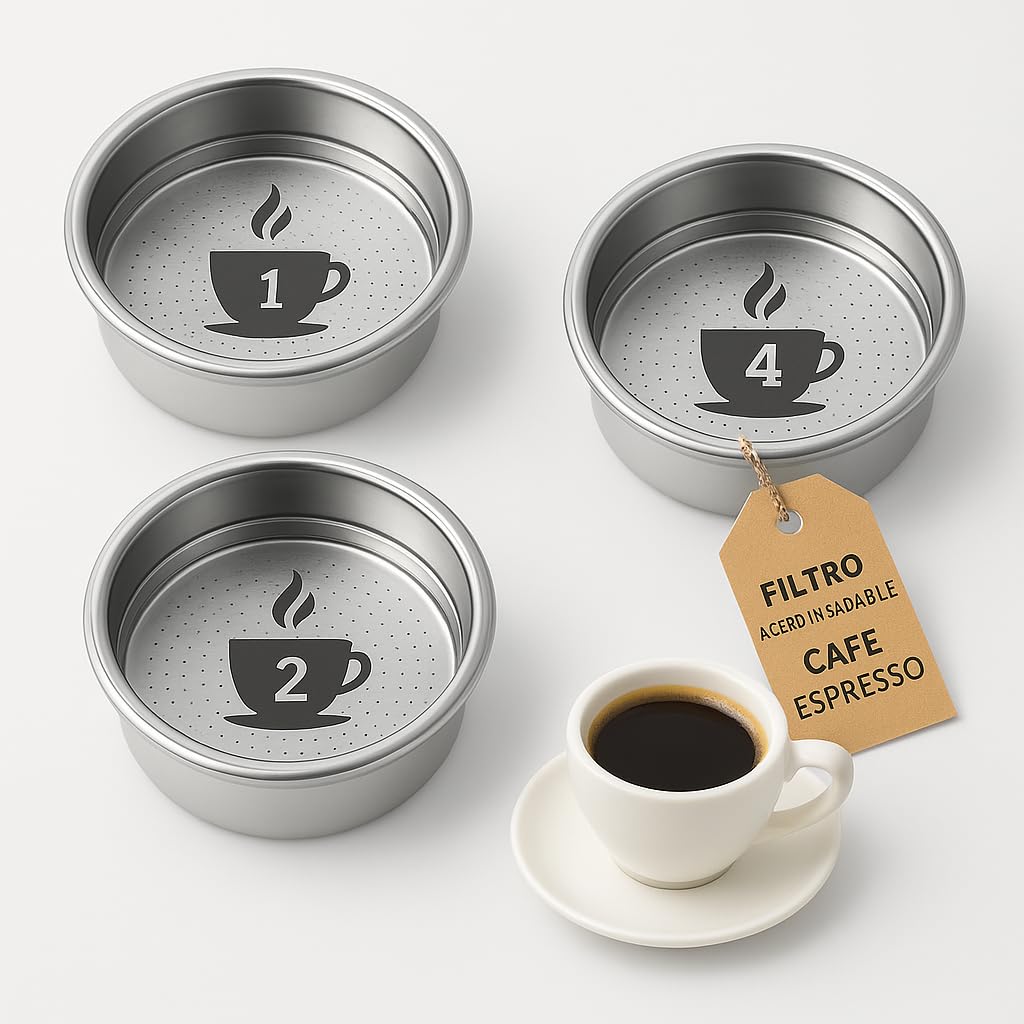 Pack 3 Filtros Café 51mm Acero Inoxidable Reutilizables Para 1 2 Y 4 Tazas Compatibles Con Cafeteras Cecotec Ufesa Delonghi Breville Portafiltro Espresso Alta Presión Cesta Presurizada Durable