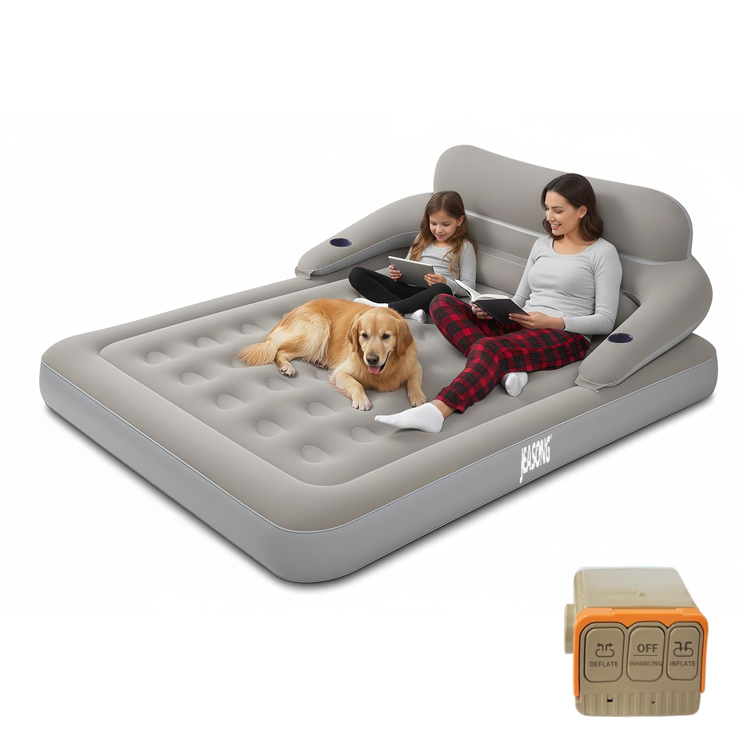 Photo 1 of JEASONG Queen Air Mattress with Built-in Battery Pump, Inflatable Mattress with Headboard, 2 Min Fast Inflation Blow Up Mattress, Portable Inflatable Bed Air Mattress for Camping, Guest, Home, Travel