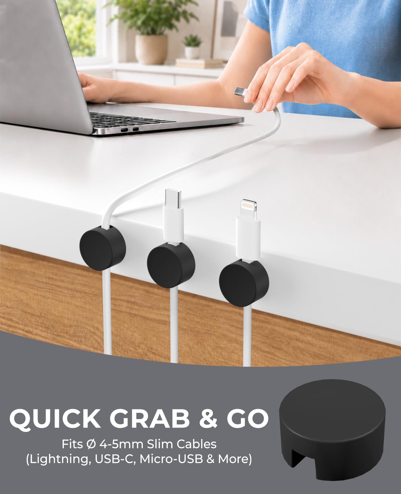 Maveek Magnetischer Kabelhalter, Kabel-Management, starke Kabel-Clips, Magnete, Metallplatte, selbstklebende Draht-Organizer für Nachttisch, Schreibtisch, Wand, Küche, USB-LAN, Schwarz, 5 Stück