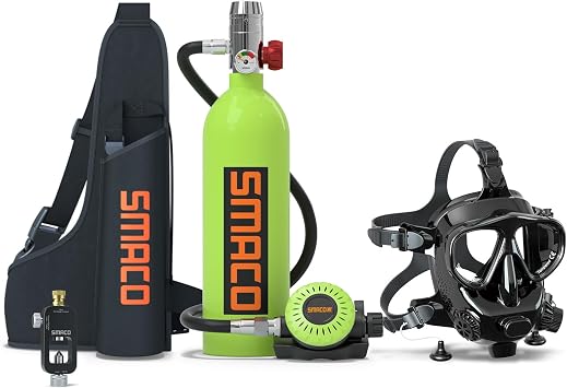 SMACO S400 Mini Scuba Tank with 1L Capacity Support Underwater Breathing Scuba Tank Detachable Diving Mask Package for Working Underwater/Filming Underwater