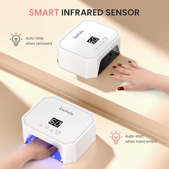 Lavinda 54W Corded UV LED Nail Lamp for Gel Nails - Plug-in Professional Nail Dryer with Fast Curing, 4 Timers, Touch Screen, Compatible with All Gel Polishes (White)