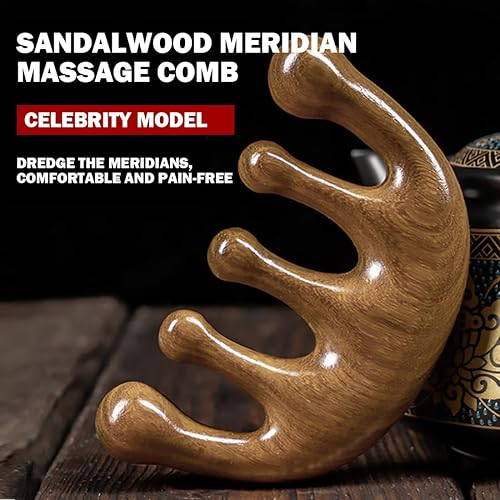 Miniatura 2 de Cureder Masajeador de cuero cabelludo de madera  Peines de dientes anchos de sándalo verde 100% natural hecho a mano  Peine de masaje de madera y