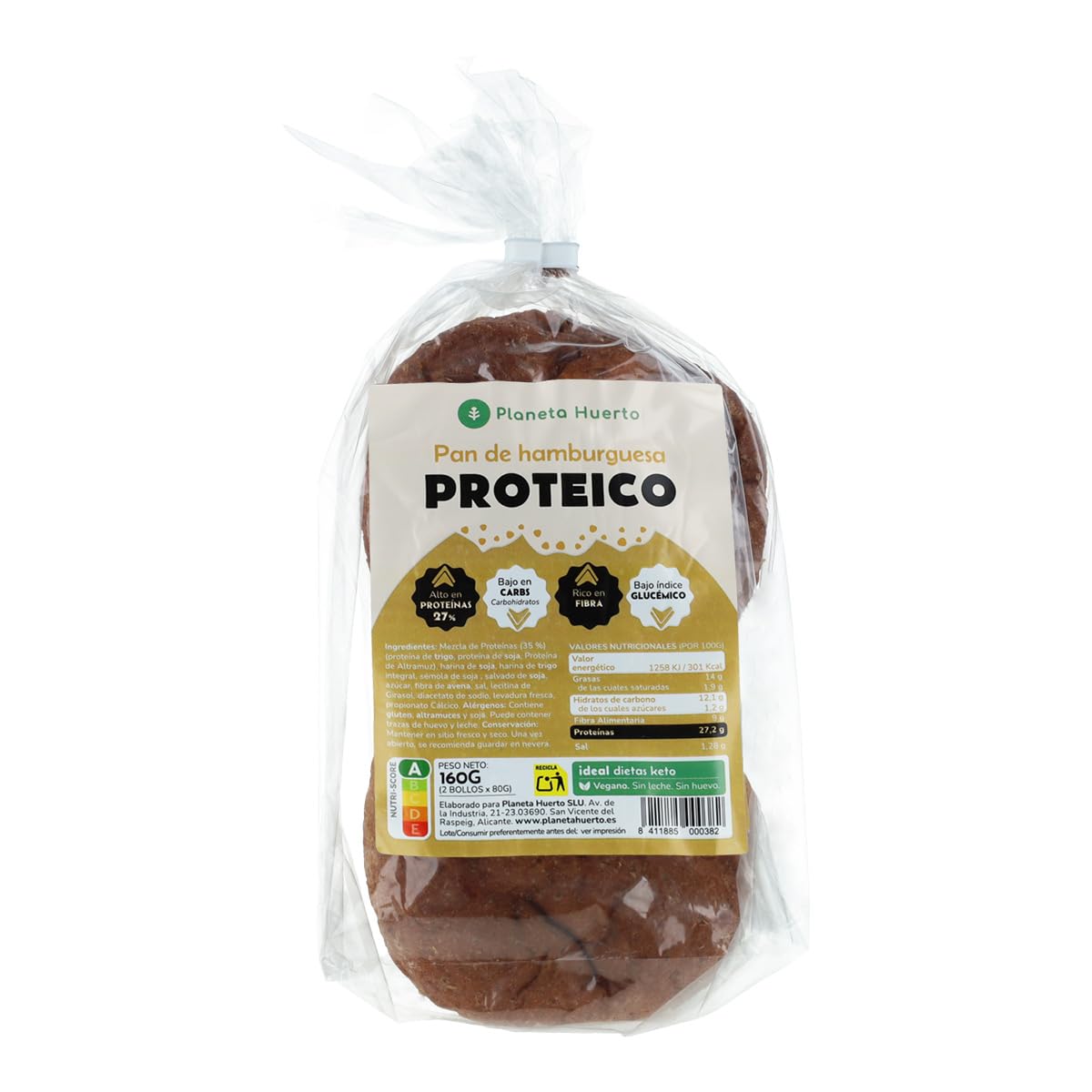 PLANETA HUERTO | Pack 2x Pan de Hamburguesa Proteico 80 g – Alto en Proteínas y Fibra – Bajo en Carbohidratos – Con Semillas de Lino, Girasol y Sésamo