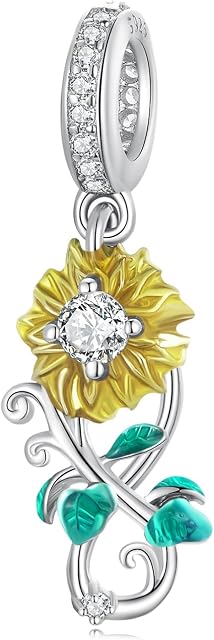 You are My Sunshine Charms, Sunflower Charms, Sterling Silver Flower Dangle Pendant Charms fits Pandora Charms Bracelet Necklace for Women