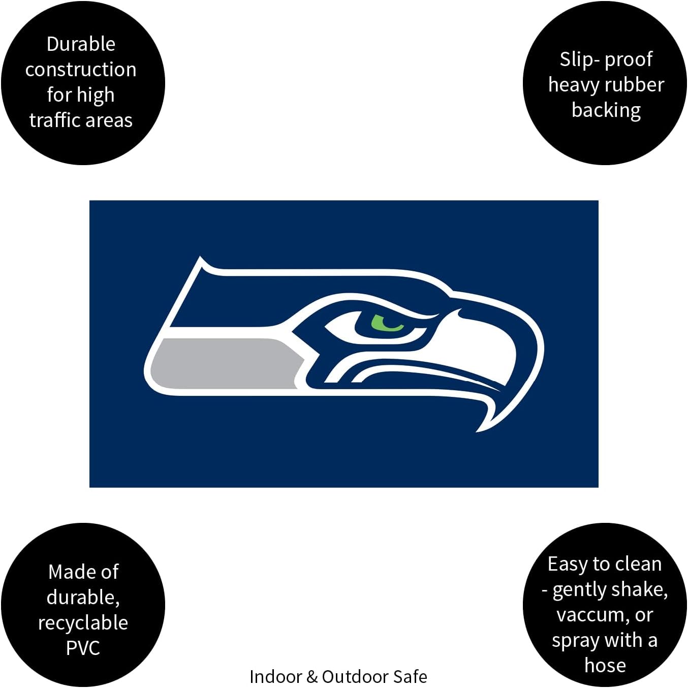 Team Sports America NFL Seattle Seahawks Sports Doormat | Indoor Outdoor Entrance | 28 x 16 Inches | Non-Slip Front Door Mats | Official Licensed | Sports Fans Entryway Welcome Rug