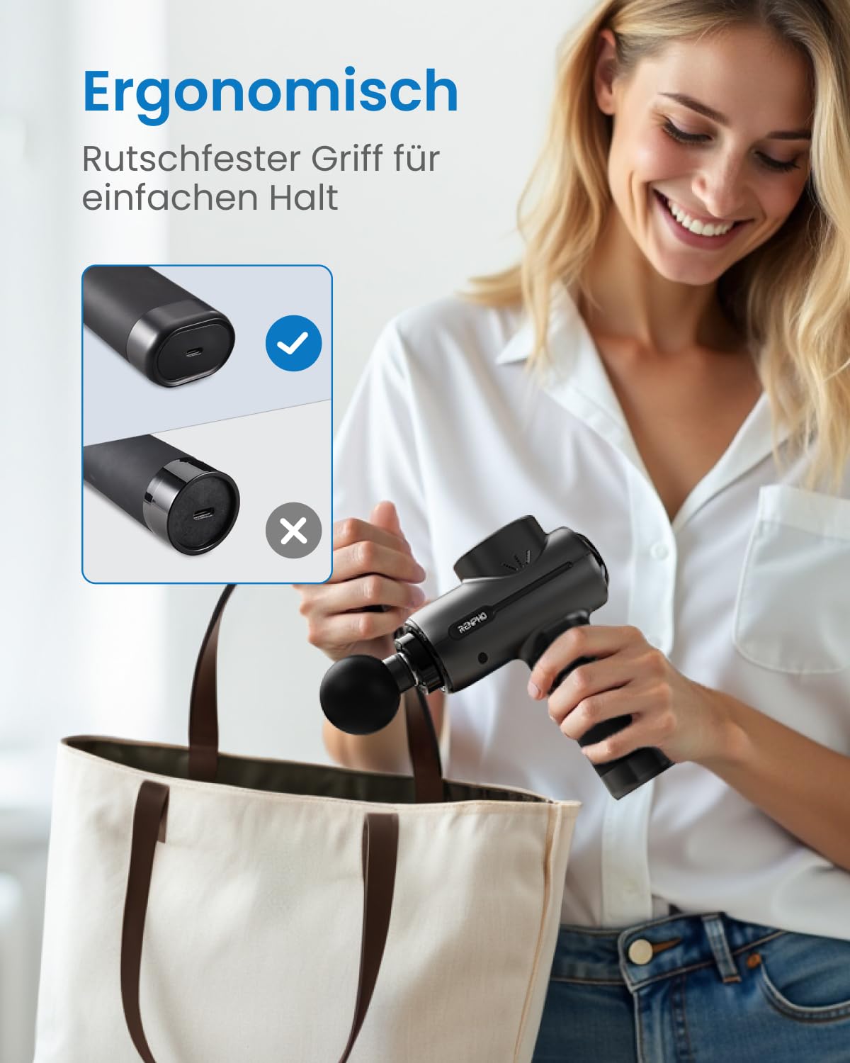 Massagepistole Massage Gun, RENPHO Massagepistole bis zu 3200U/min Massagegerät mit 2500mAh Akku und USB C Ladeanschluss zur Muskel Massage Entspannen, Schwarz