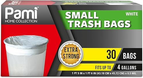 PAMI Pequeñas bolsas de basura blancas de 4 galones  fuerte papelera de plástico multiusos  Forros de latas sin perfume para cocina, baño, oficina,