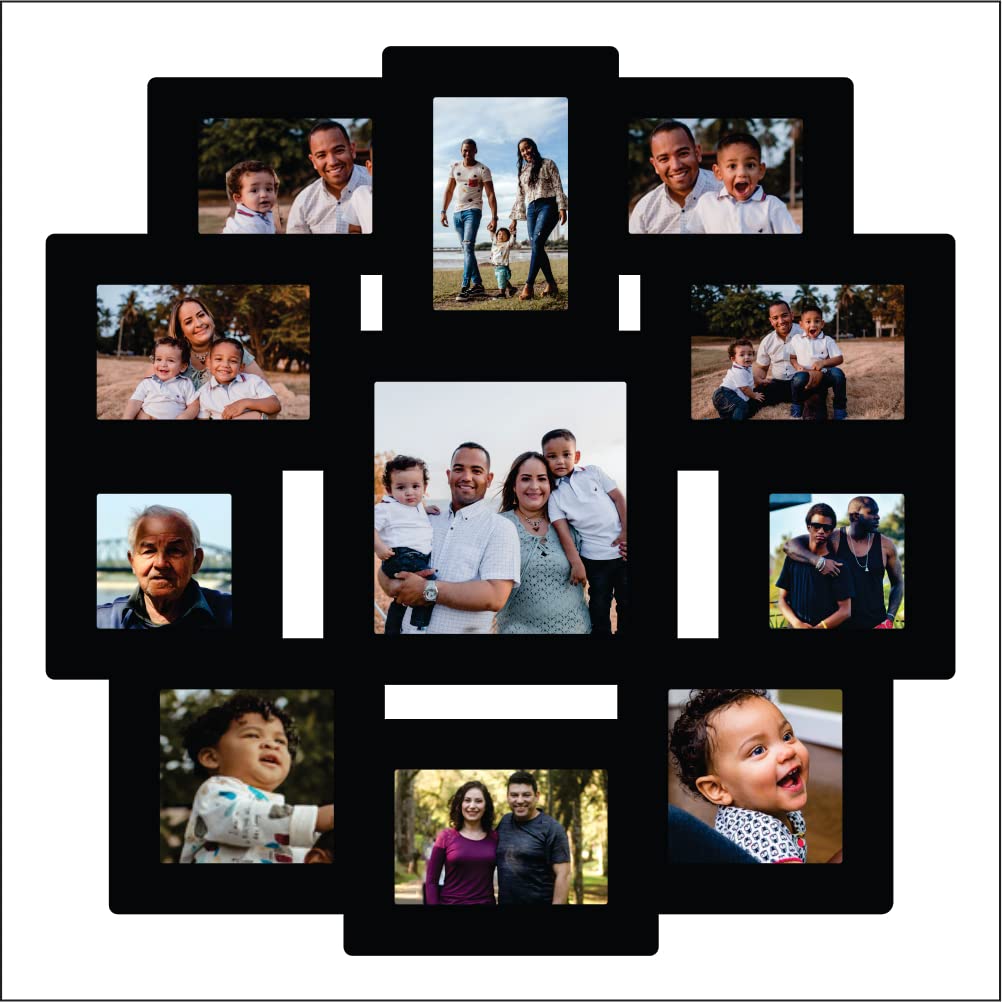 PICRAZEE Engineered Wood MDF Wall Collage Square Photo Frame for Multiple Photos in a Single Frame Family Picture Frame Wall Décor for Living Room, Bedroom & Gifts (D2-11 Photos), 58 x 58 cm