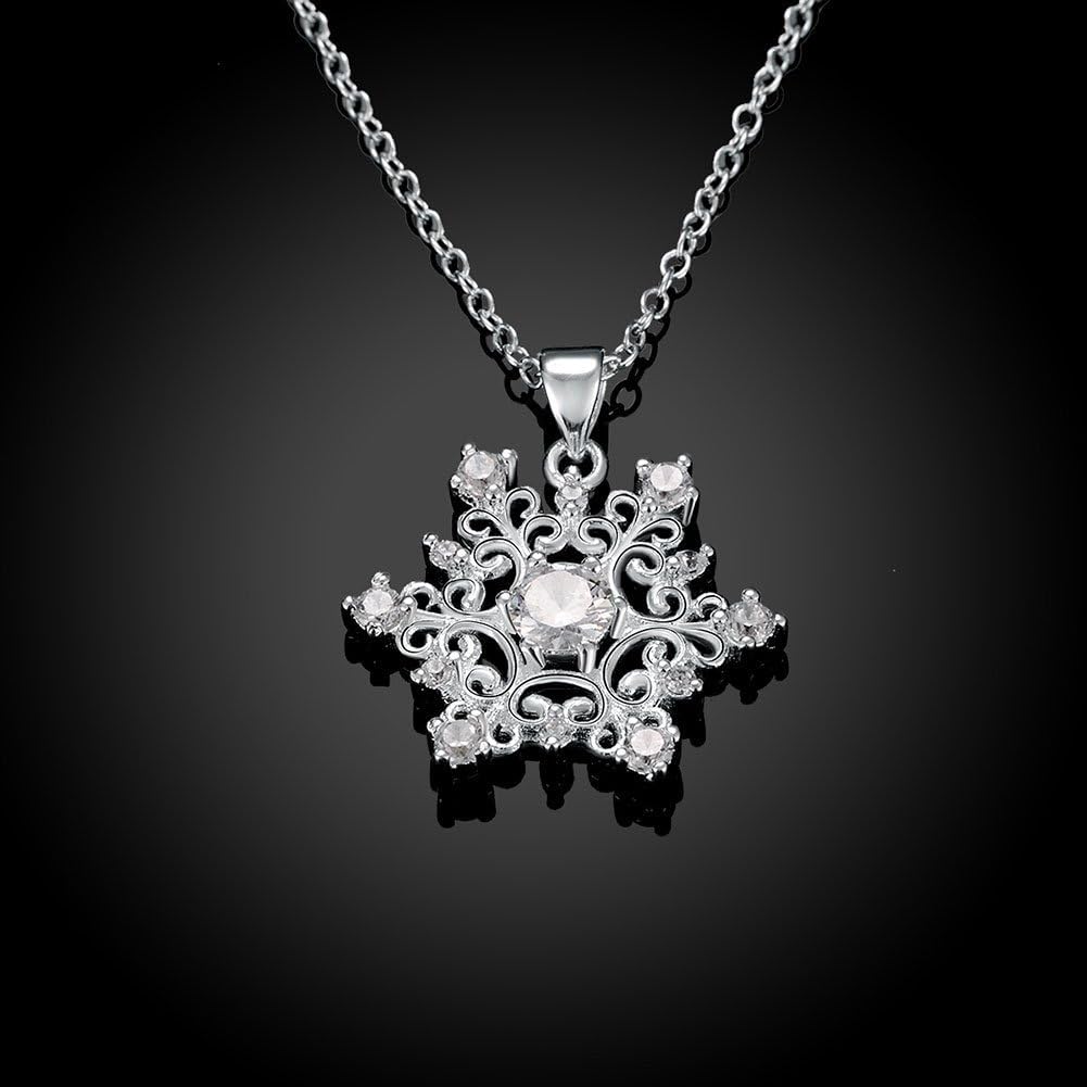 GNIMEGIL Happy Gogou Snowflake Pendant Crystal Christmas Necklaces for Women Silver Color Cute Necklaces for Adult 18 Inches Link Chain Mother's Day - Image 5