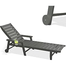 PLUUV Outdoor Pool Chaise Lounge Chair with Cup Holder, Gray