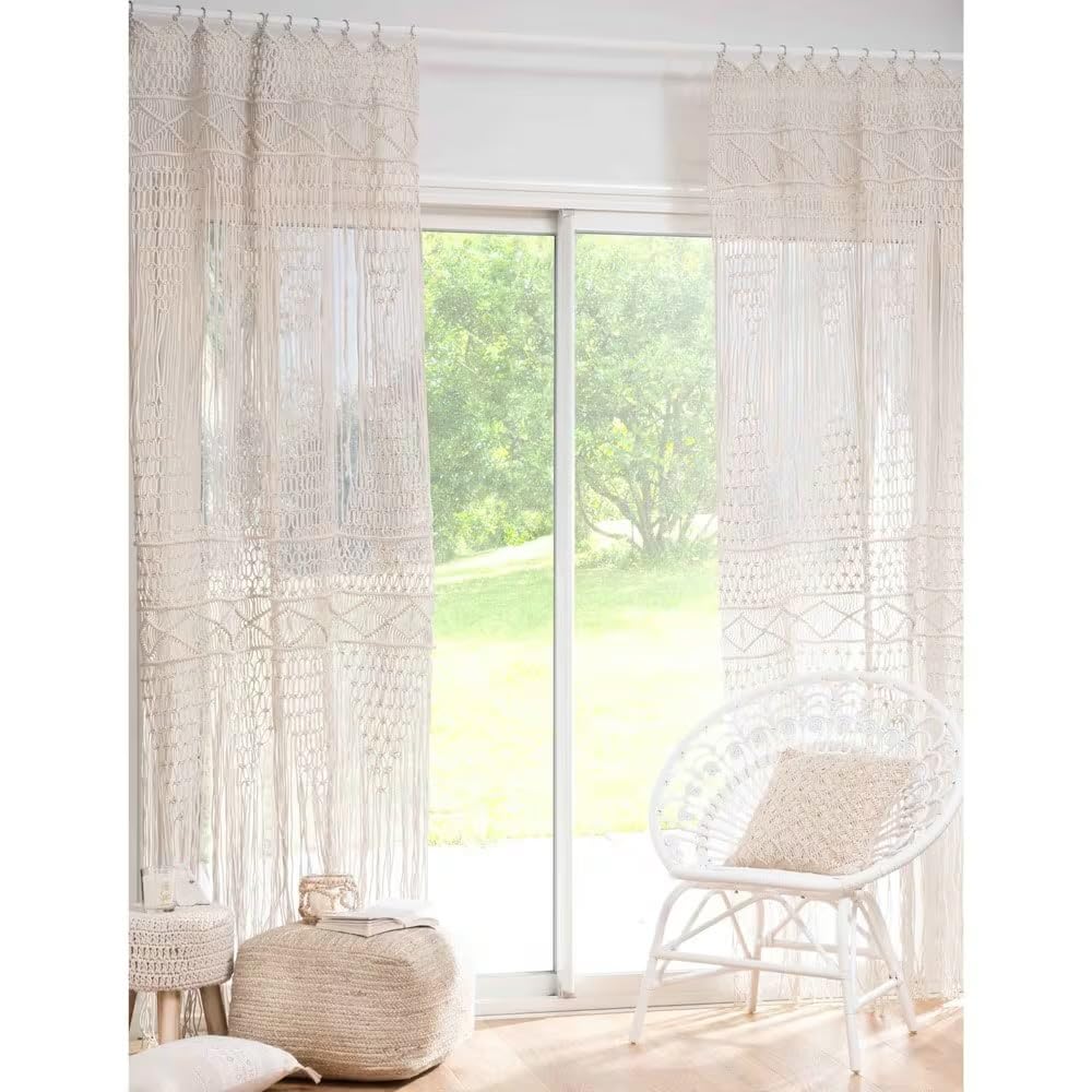 Verticle Macrame Cotton Solid Handwoven Backdrop Arch, Closet Room Divider Boho Wall Hanging, Doorway Window Curtain,Macrame Curtain (Ivory, 42 x 95 inch)-image-37