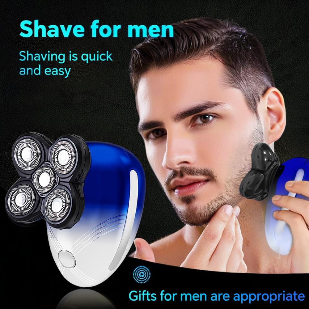 5-in-1 Electric Head Shavers for Bald Men,Wet Dry Waterproof Cordless Men's Rotary Razor for Head/Face,Grooming Kit with Nose Trimmer-Hair Clippers, LED Display, USB Type-c Charging Rechargeable - Image 4