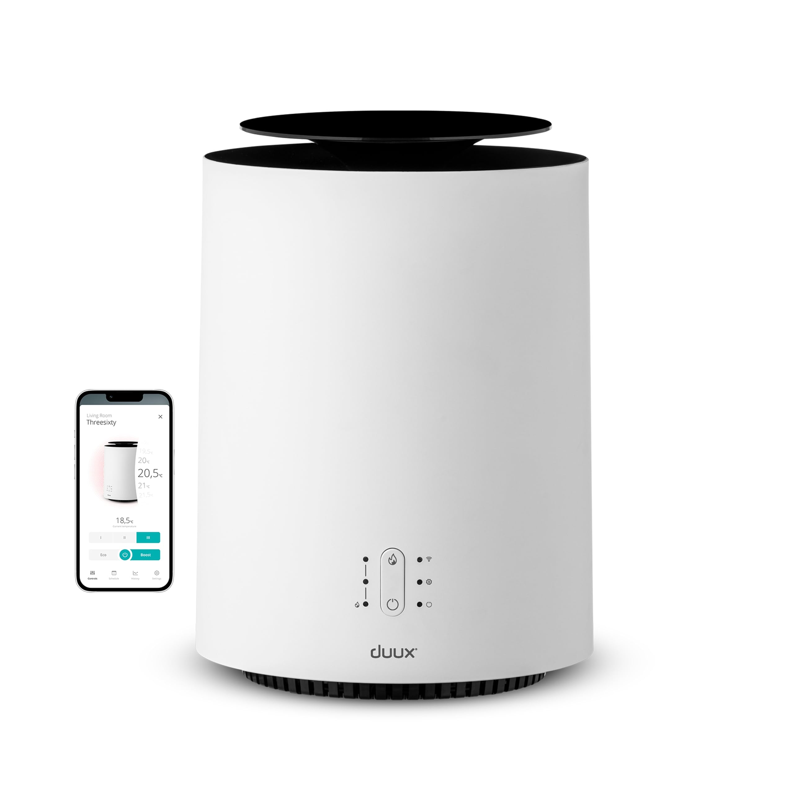 DUUX Threesixty 2 Electric Heater, Smart, White, Multi-Direction Fan Ceramic Heater, 1800W Energy Efficient, Overheat & Tip Over Protection, 30m² Rooms, Alexa & Google Assistant